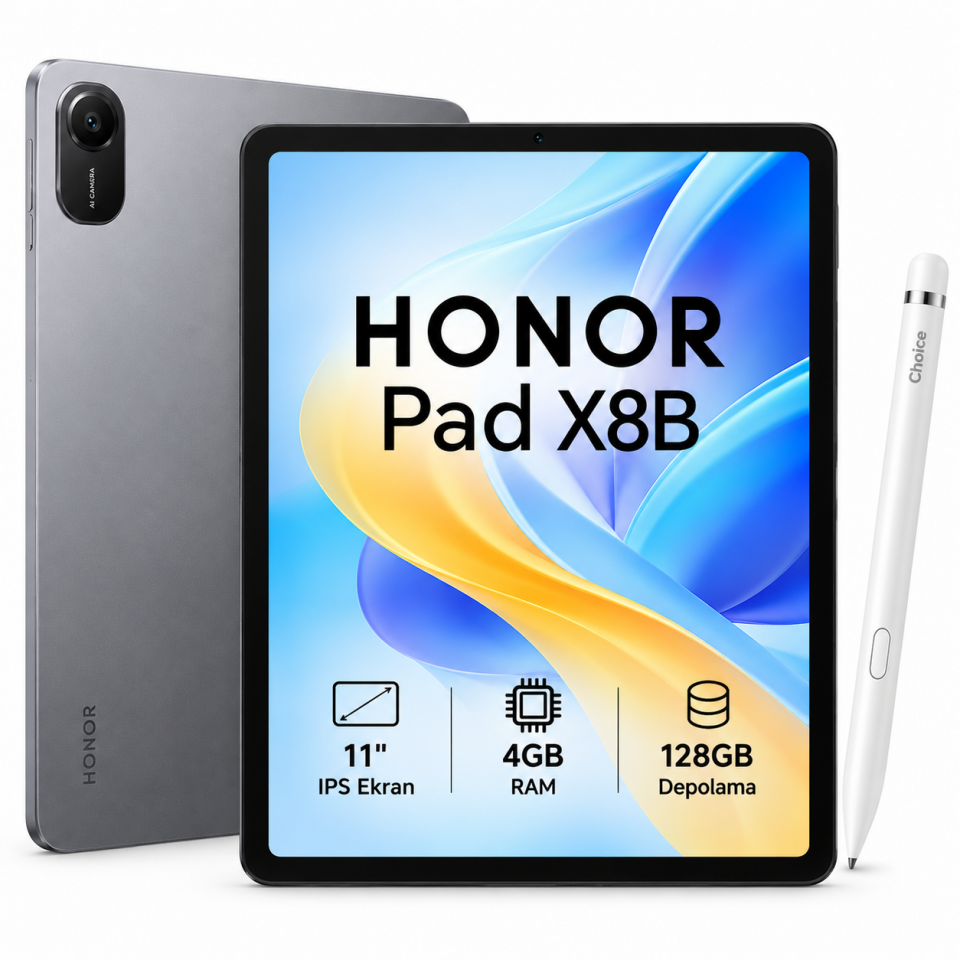 Honor Pad X8B 4GB RAM 128GB Wi-Fi 11 İnç IPS Gri Tablet + Choice Kalem